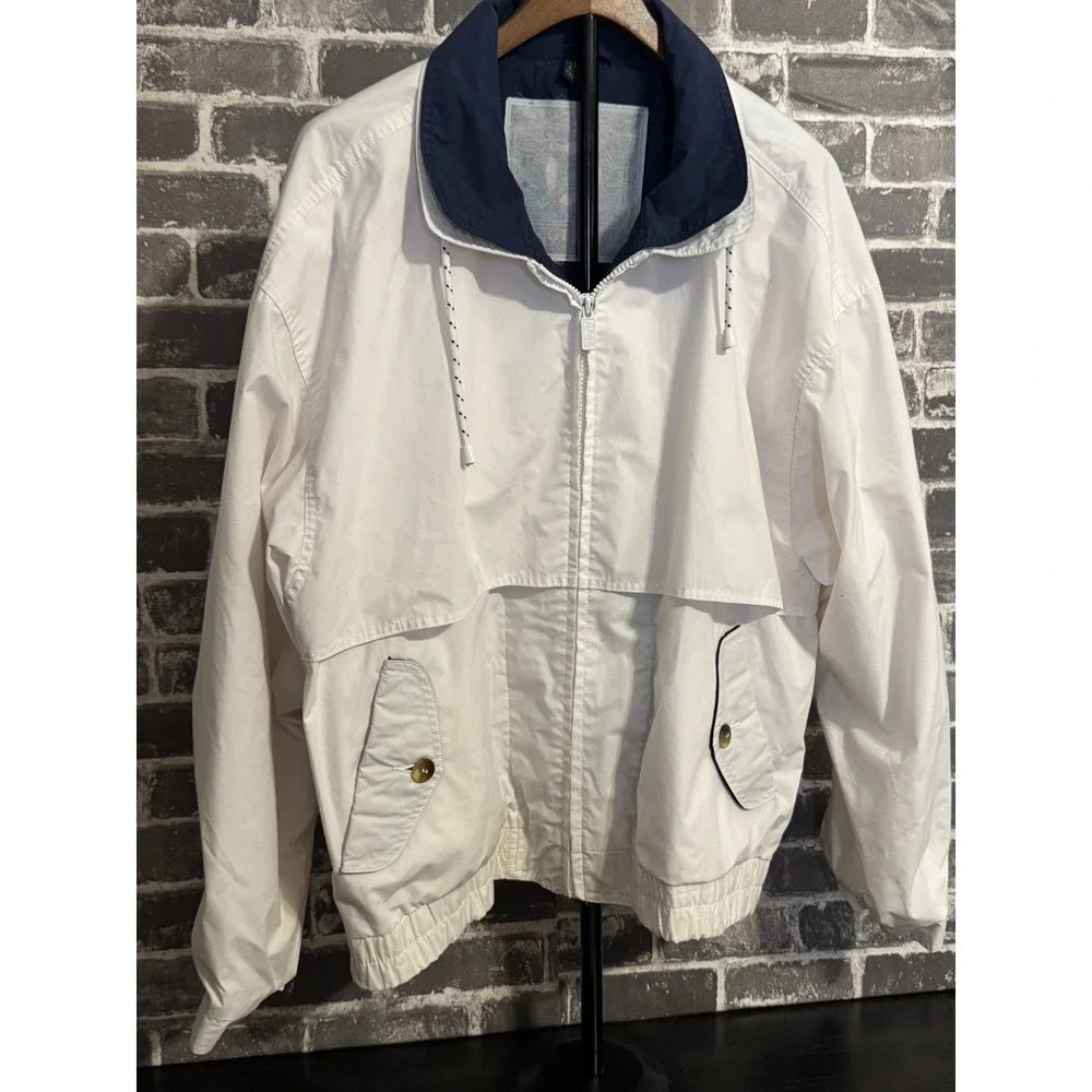 Motion Outerwear Vintage Nautical Windbreaker Jacket Size L White Navy